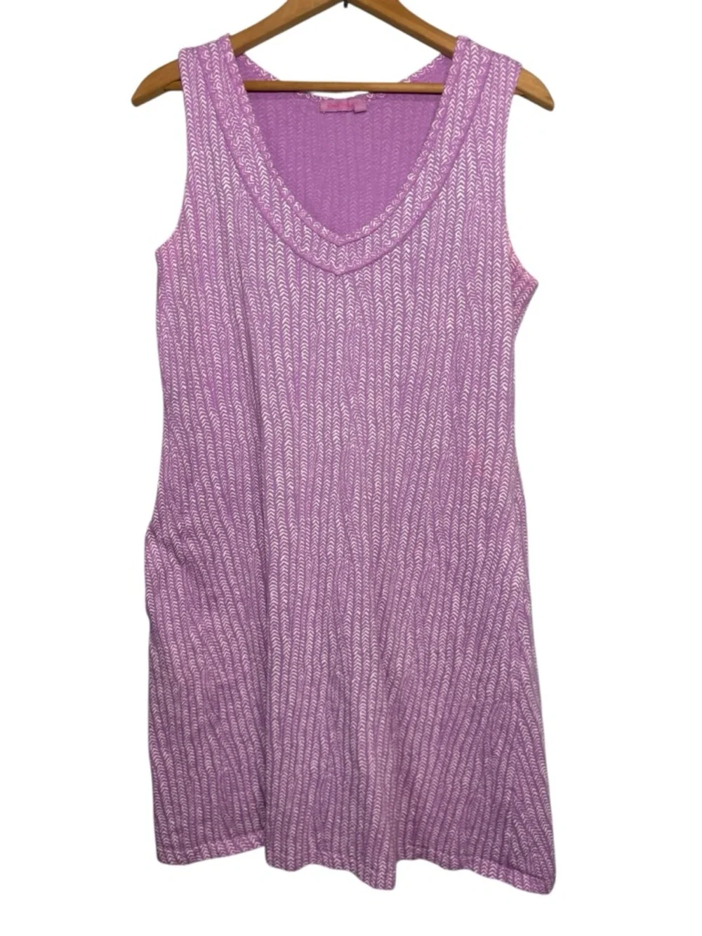 FRESH PRODUCE | Lilac Chevron Print V-Neck Sleeveless Dress size L USA Cotton - Picture 2 of 14
